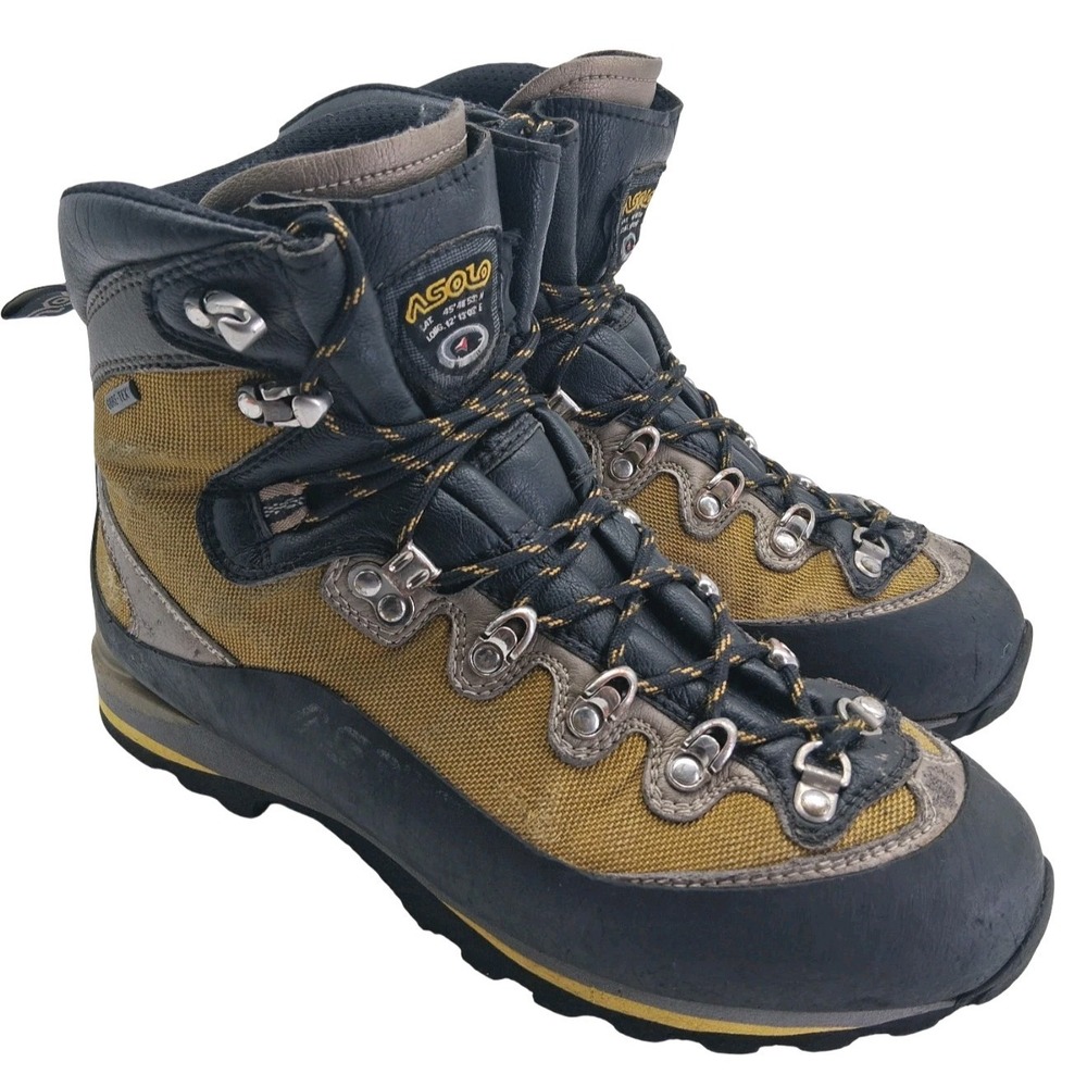 Asolo Mountain Boots Men 9.5 Yellow Gray Nylon Gore-Tex Waterproof Vibram Hiking